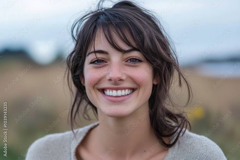 Smiling woman looking at camera - generative ai Smiling woman looking at camera - generative ai