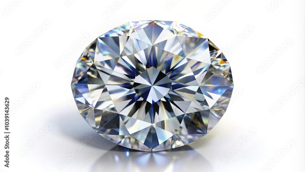 Round diamond sparkling on a white background, gemstone, round, diamond, top view, isolated, shiny, luxury, gem, precious Round diamond sparkling on a white background, gemstone, round, diamond, top view, isolated, shiny, luxury, gem, precious