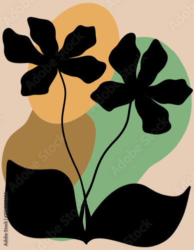 Vector floral abstract posters, stories, cards, flyers, brochures. Contemporary minimalist organic shapes Matisse inspired. Graphic illustrations, branches with leaves. Flower vector background