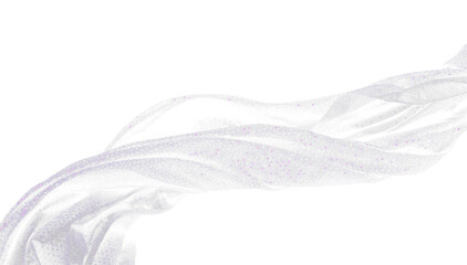 Purple violet glitter fabric flying in curve shape, Piece of textile Purple violet glitter fabric throw fall in air. Black background isolated, dark shading environment