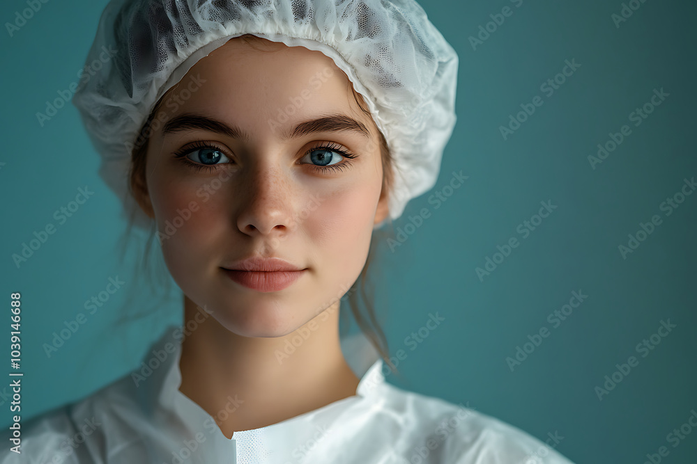 Portrait of a young lady doctor in a surgical suit, exuding confidence and professionalism in a medical setting. Portrait of a young lady doctor in a surgical suit, exuding confidence and professionalism in a medical setting.