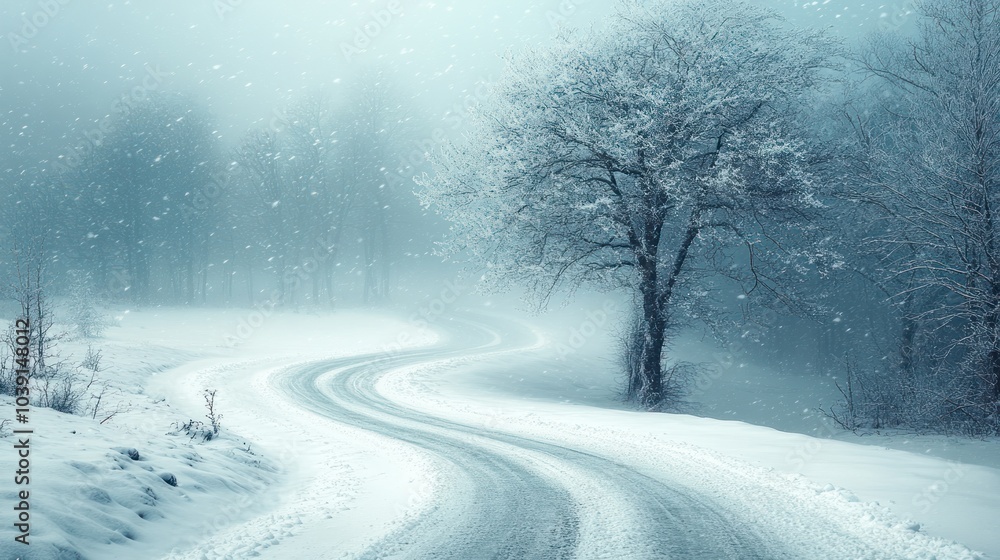 Obraz premium Winter Road Through Snowy Forest