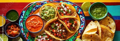A variety of traditional Mexican street snacks ranging from tacos to churros attract hunger and want to eat them immediately