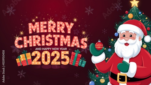 Festive Christmas Greeting with Santa and 2025 New Year Illumination