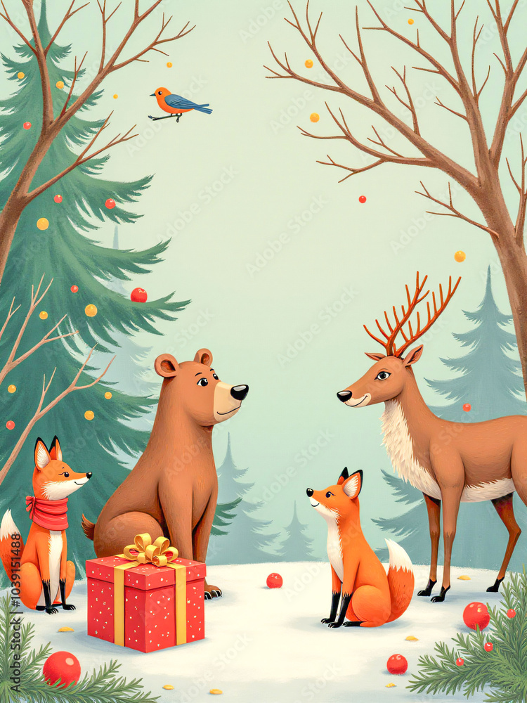 Fototapeta premium christmas xmas greeting card illustration. children story book.