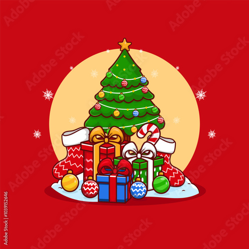 adorable Christmas trinkets. Christmas tree, gifts, Christmas sticks, Christmas socks.
