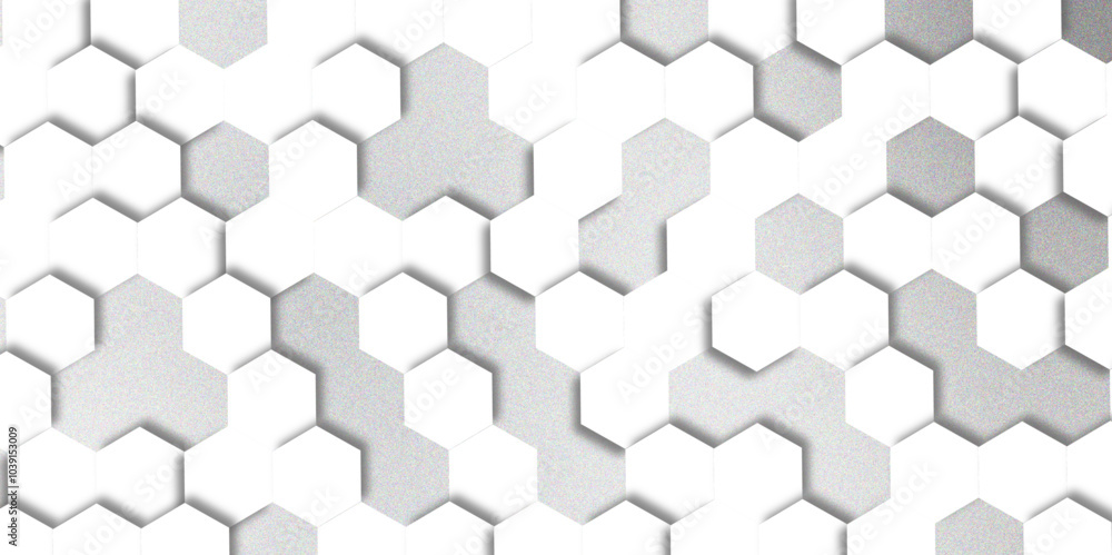 Abstract pattern with hexagonal white and gray technology line paper background. Hexagonal 3d vector grid tile and mosaic structure simple style hexagonal graphic concept. Futuristic surface design.
Abstract pattern with hexagonal white and gray technology line paper background. Hexagonal 3d vector grid tile and mosaic structure simple style hexagonal graphic concept. Futuristic surface design.