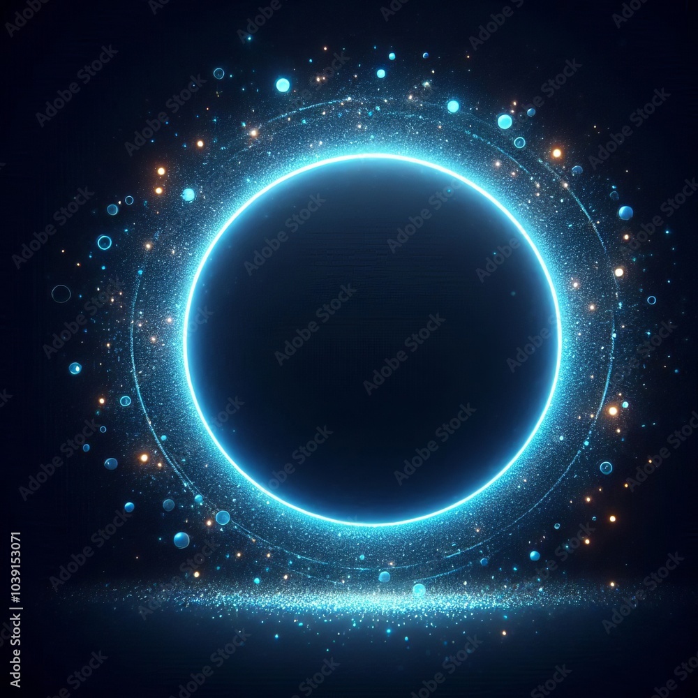 Fototapeta premium A blue glowing circle in dark space backgrounds, showing the universe and cosmic beauty, for design