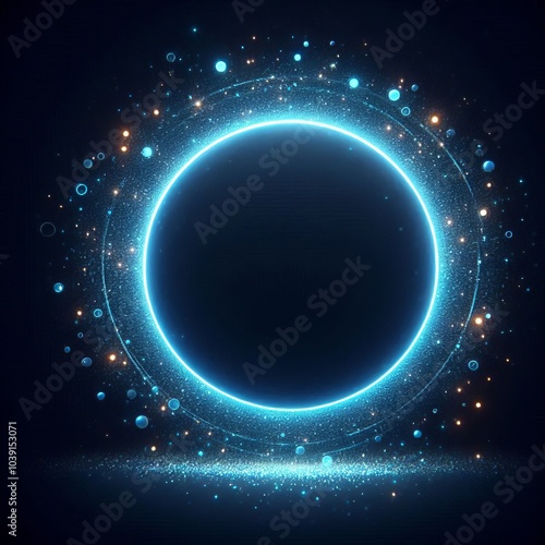 A blue glowing circle in dark space backgrounds, showing the universe and cosmic beauty, for design photo