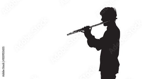 A man playing Flute silhouette isolated on white background