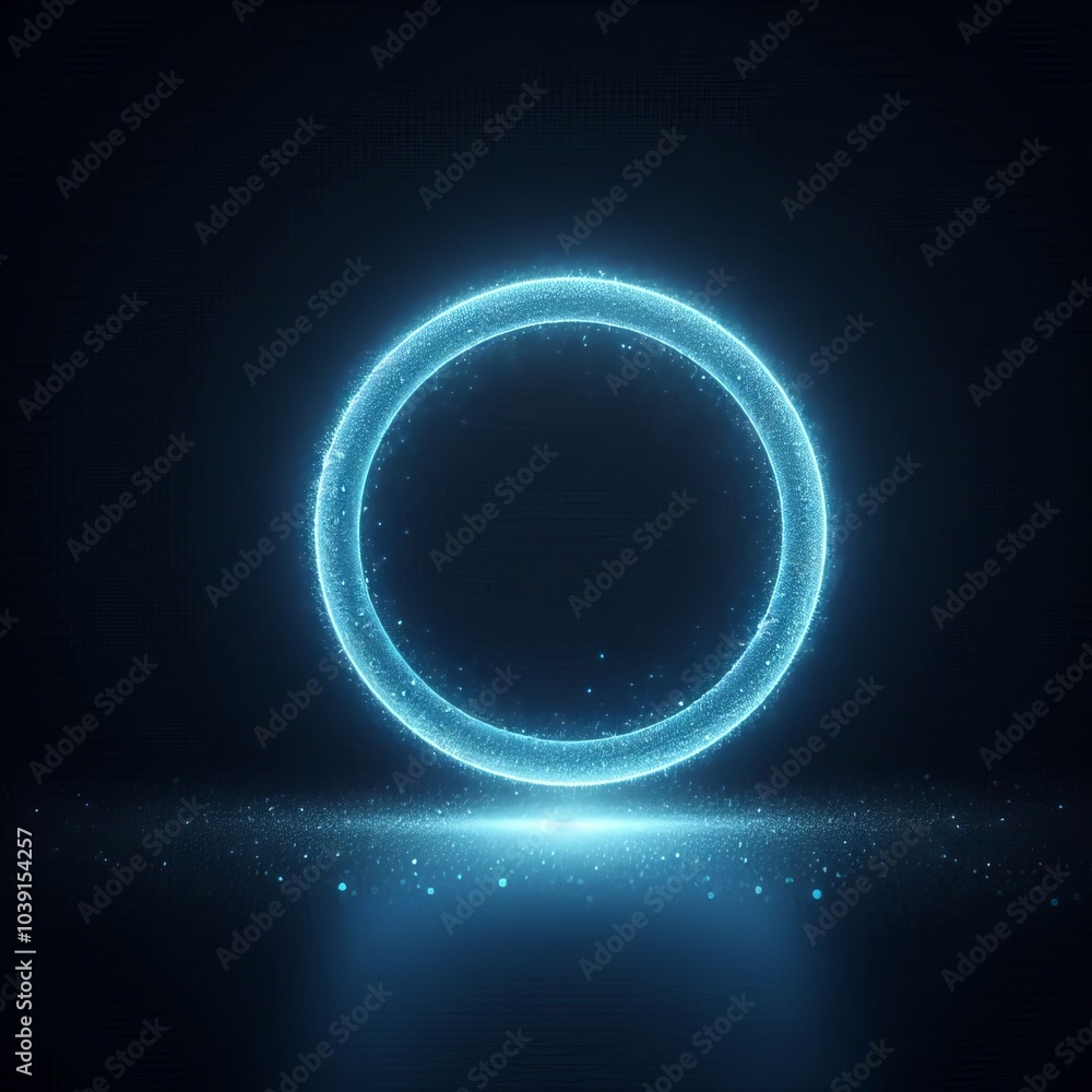 Fototapeta premium double blue sphere or circle in blue light, floating amidst a vast, star-studded cosmos on black dark background