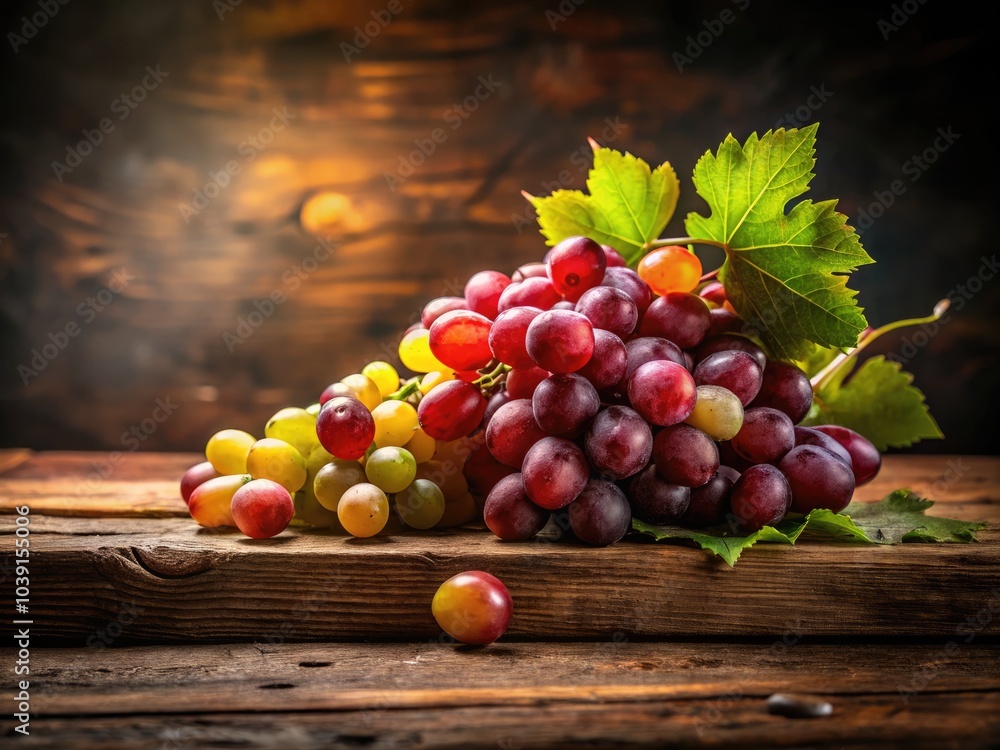 A charming rustic wooden tabletop adorned with fresh grapes, offering an inviting space for creative banner designs. Perfect for showcasing your unique messages and themes. A charming rustic wooden tabletop adorned with fresh grapes, offering an inviting space for creative banner designs. Perfect for showcasing your unique messages and themes.