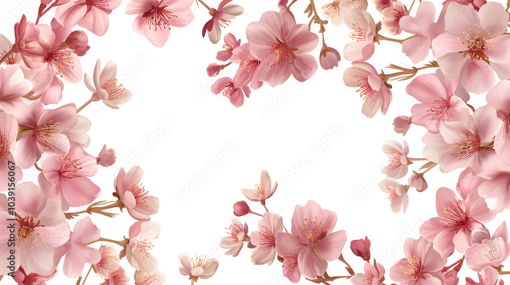 Delicate Pink Cherry Blossoms Frame White Space Delicate Pink Cherry Blossoms Frame White Space