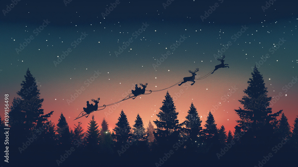 Santa Claus Flying Through Forest At Night Santa Claus Flying Through Forest At Night