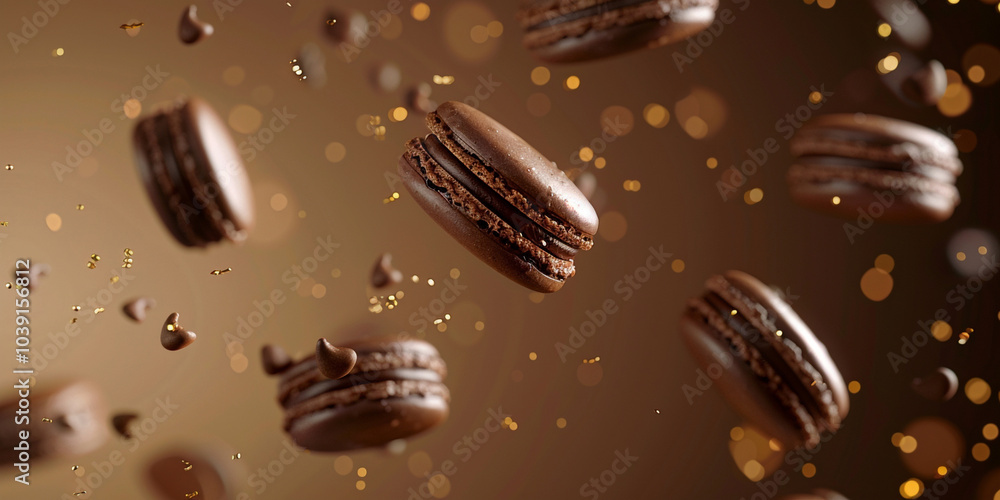 Fototapeta premium Chocolate cookies falling in the air