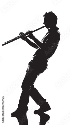 A man playing Flute silhouette isolated on white background