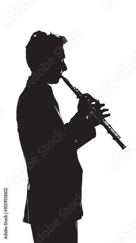 A man playing Flute silhouette isolated on white background