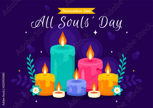 All Souls' Day Vector Illustration to Honor and Commemorate the Souls of Deceased Believers in the Christian Faith Featuring Candles in a Background