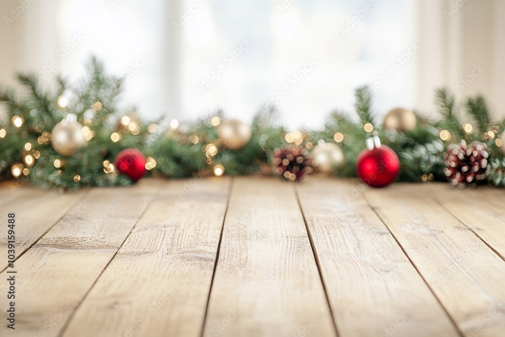 Empty wooden table with christmas theme Empty wooden table with christmas theme