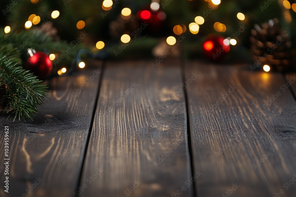 Empty wooden table with christmas theme Empty wooden table with christmas theme