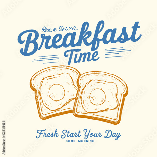 Breakfast time vector design. Morning time artwork for apparel t shirt Design. Rise and shine. Fresh start your day. sticker, batch, background, poster and others. Breakfast club.
