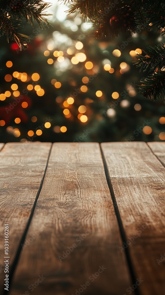 Empty wooden table with christmas theme Empty wooden table with christmas theme