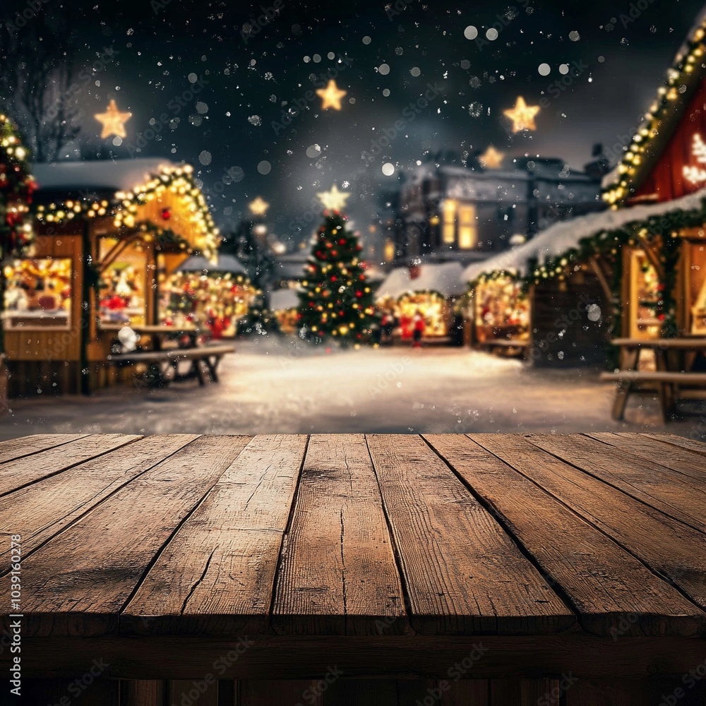 Empty wooden table with christmas theme Empty wooden table with christmas theme