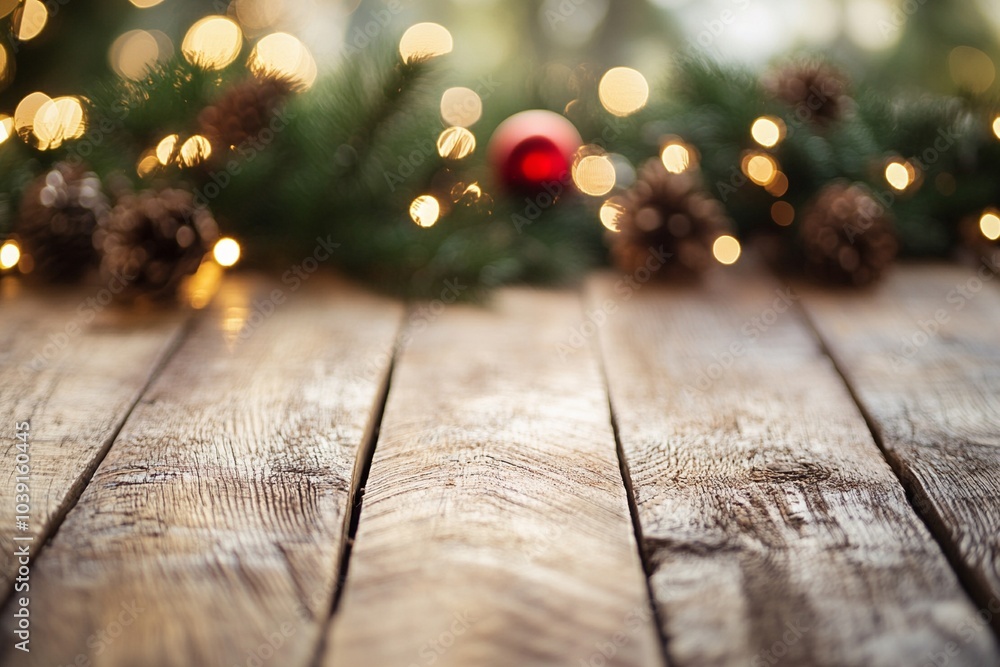 Empty wooden table with christmas theme Empty wooden table with christmas theme
