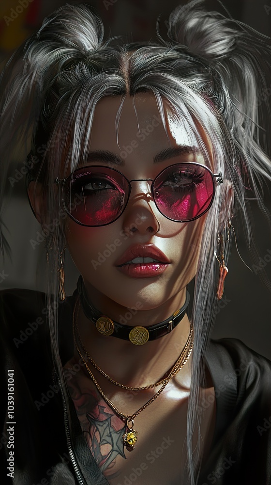 Glamorous Woman in Pink Sunglasses and Jewelry Glamorous Woman in Pink Sunglasses and Jewelry