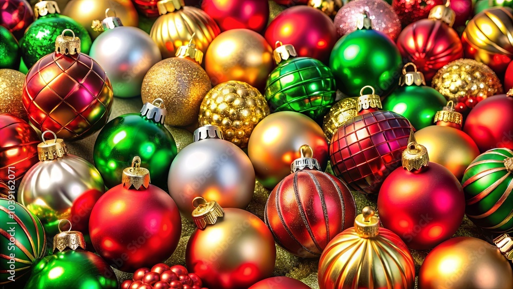 A Colorful Symphony of Shiny Baubles, Reflecting Festive Light and Embracing the Spirit of Cheer A Colorful Symphony of Shiny Baubles, Reflecting Festive Light and Embracing the Spirit of Cheer