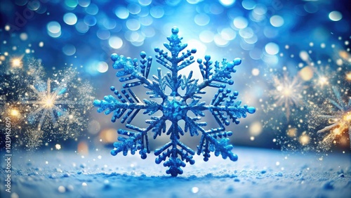 Blue snowflake letters icon features tilt-shift photography with a winter wonderland theme, ideal for seasonal designs, greeting cards, and captivating digital art backgrounds.