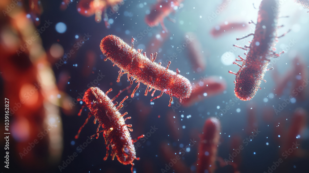 Microscopic view of bacteria with a glowing, ethereal background. Microscopic view of bacteria with a glowing, ethereal background.