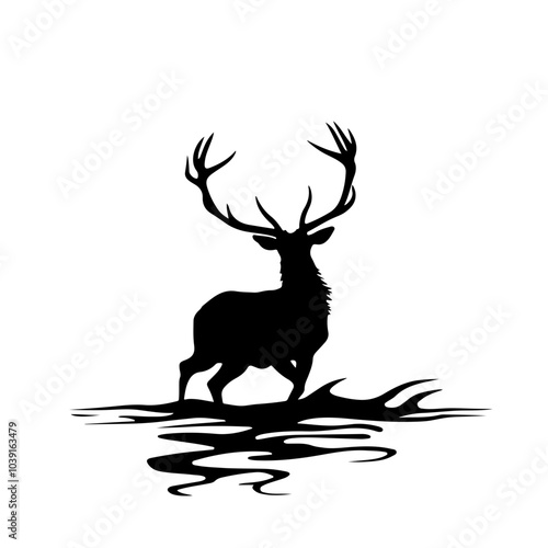 silhouette of deer standing in water