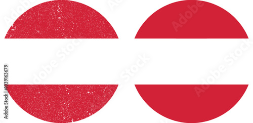 Flag of Austria. An illustration of the Austria round flag. A round flag. Flag icon.
