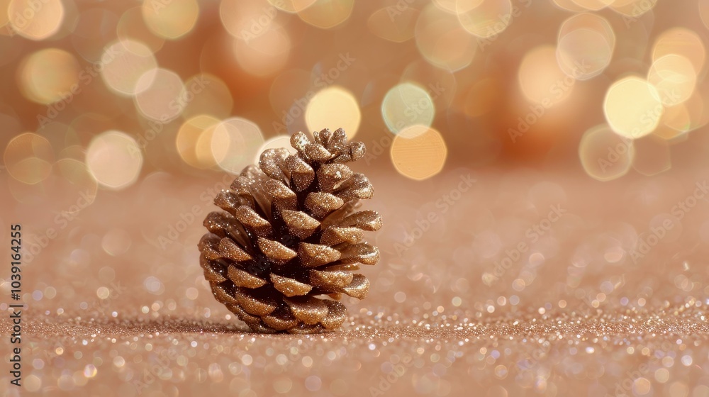 A stunning gold glitter ball a pine cone creates a vibrant backdrop for a festive Christmas and New Year celebration. A stunning gold glitter ball a pine cone creates a vibrant backdrop for a festive Christmas and New Year celebration.