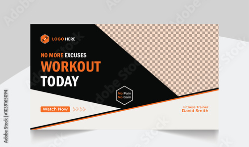 Gym fitness training youtube thumbnail design and workout web banner template