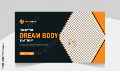 Gym fitness training youtube thumbnail design and workout web banner template