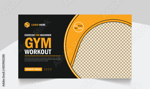 Gym fitness training youtube thumbnail design and workout web banner template