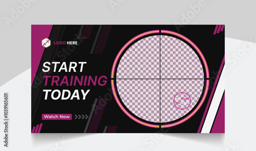 Gym fitness training youtube thumbnail design and workout web banner template