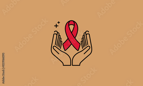 Hands supporting red awareness ribbon symbol