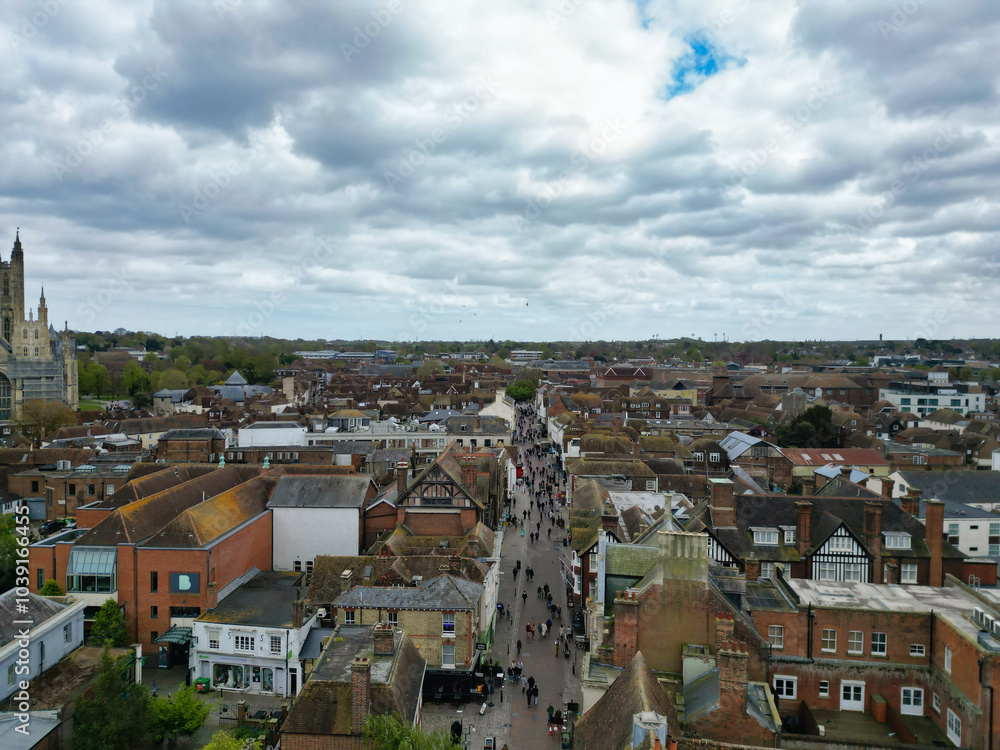 High Angle View of Historical Canterbury City of Southeast England United Kingdom. April 20th, 2024, Aerial View Was Captured with Drone's Camera From High Altitude High Angle View of Historical Canterbury City of Southeast England United Kingdom. April 20th, 2024, Aerial View Was Captured with Drone's Camera From High Altitude