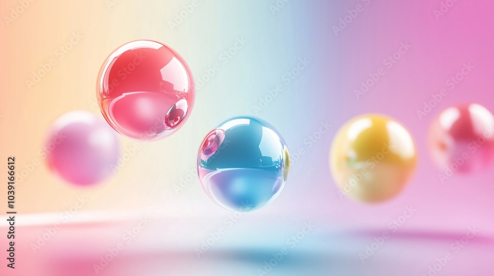 A Playful Display of Colorful Floating Bubbles in Soft Light A Playful Display of Colorful Floating Bubbles in Soft Light