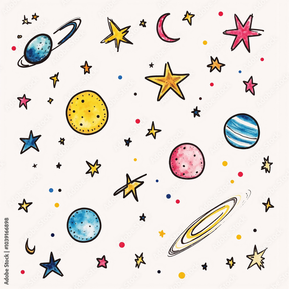 Cosmic Themed Kids Watercolor Illustrations Cosmic Themed Kids Watercolor Illustrations