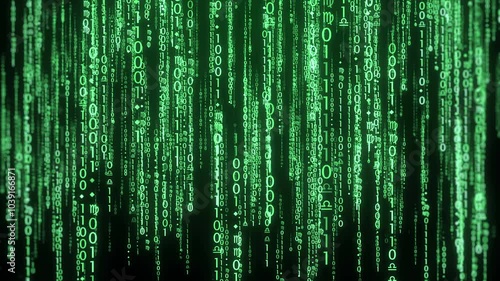 Digital code background with binary code falling looped for technology 