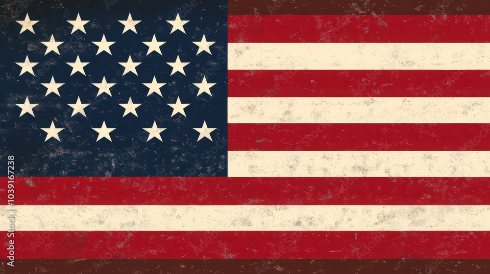 Naklejka premium A vintage-style depiction of the American flag with a distressed texture.