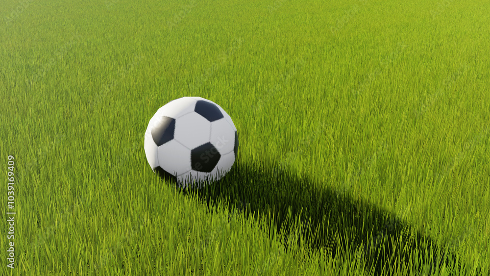 Fototapeta premium Closeup of soccer ball on textured green grass 