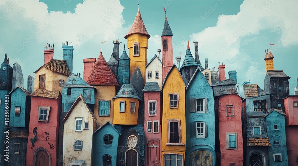 Whimsical Cityscape: A Dreamlike Town of Colorful Houses Whimsical Cityscape: A Dreamlike Town of Colorful Houses