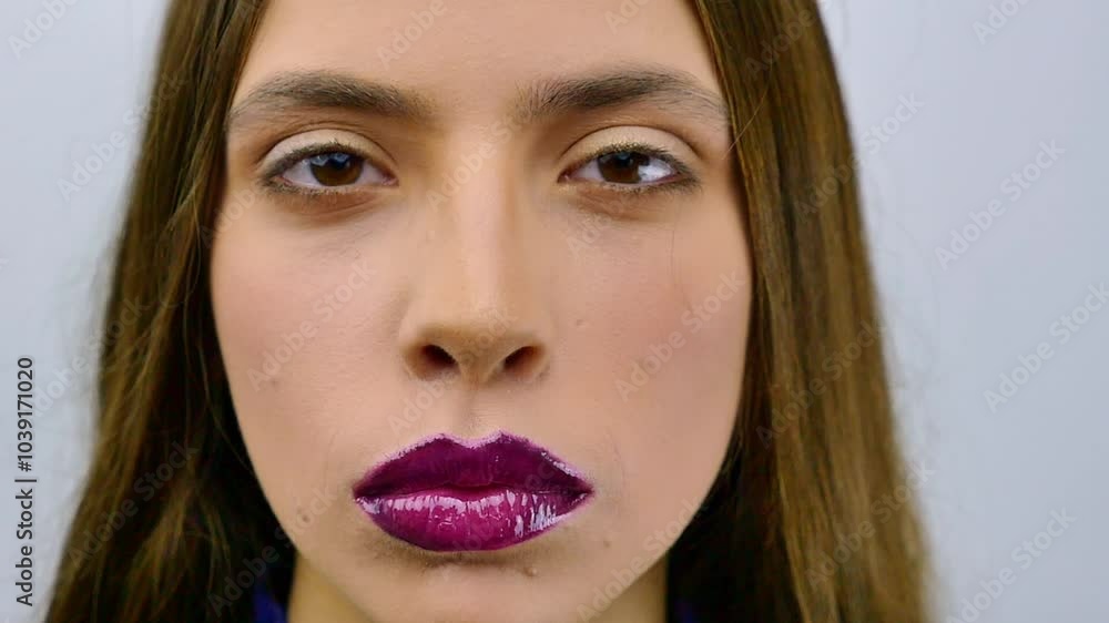 Makeup artist applying lipstick with brush, doing professional makeup. Woman with lipstick, makeup portrait. Red lips. Woman applying lipstick lip gloss. Makeup artist. Beauty lips with lipstick. Makeup artist applying lipstick with brush, doing professional makeup. Woman with lipstick, makeup portrait. Red lips. Woman applying lipstick lip gloss. Makeup artist. Beauty lips with lipstick.