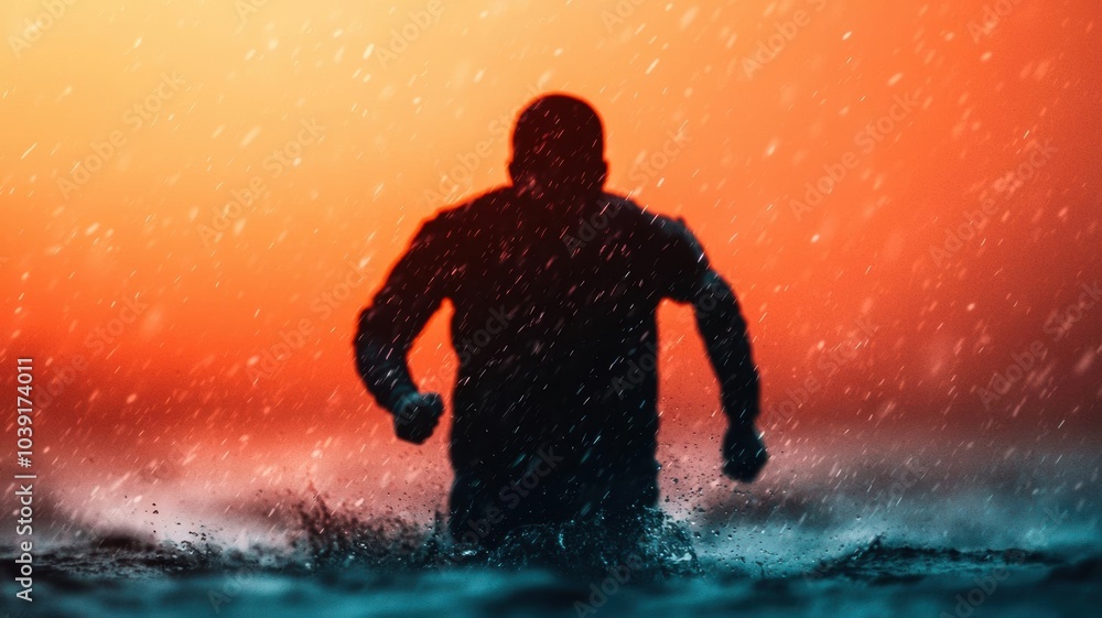 Athlete running through a storm, embodying resilience during obstacles, challenges obstacles resilience, mental toughness concept Athlete running through a storm, embodying resilience during obstacles, challenges obstacles resilience, mental toughness concept