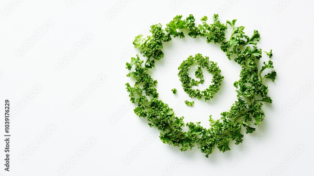 Kale Leaves Forming a Spiral Shape on a White Background Kale Leaves Forming a Spiral Shape on a White Background
